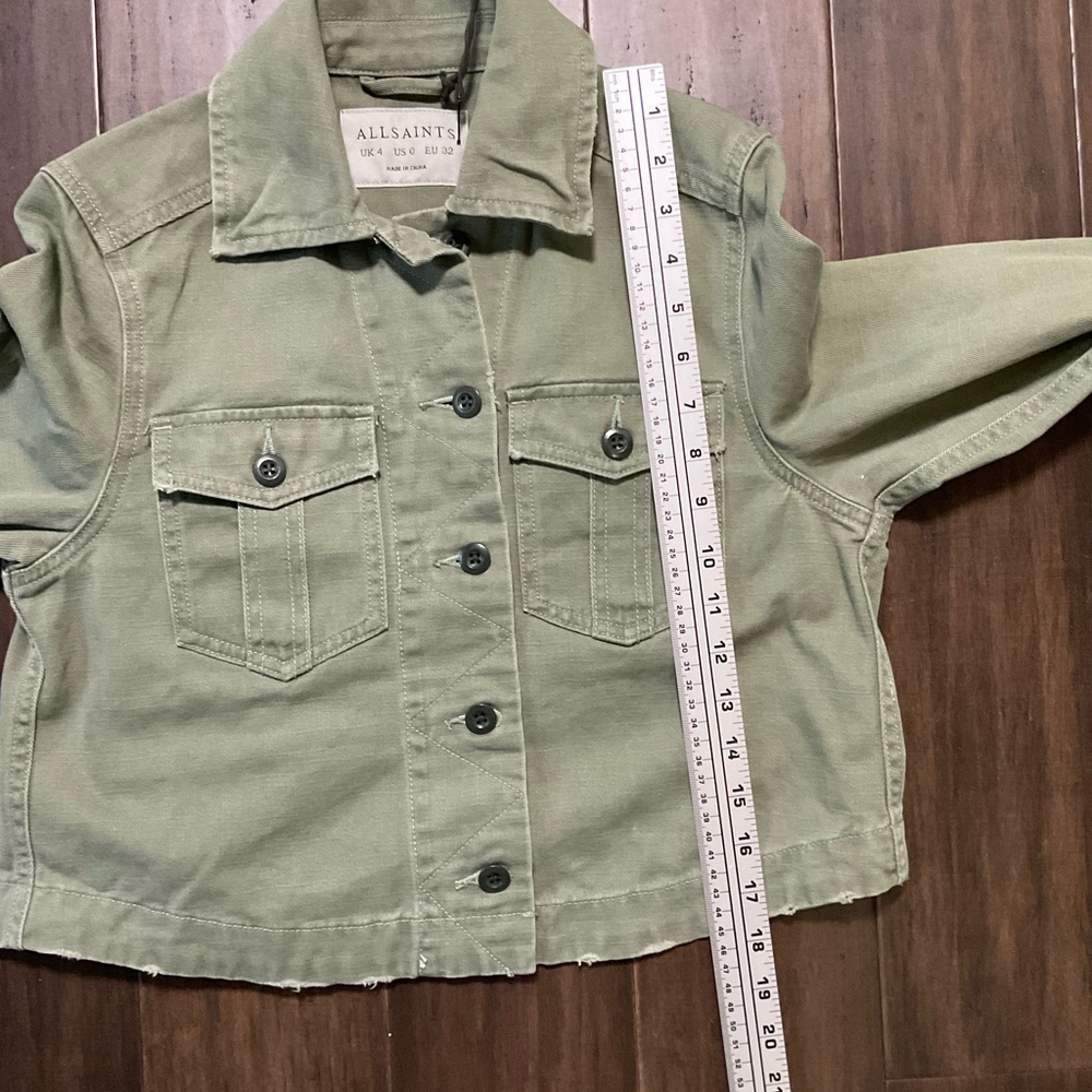 AllSaints Maisy Cotton Denim Shirt Jacket Khaki Green Long Sleeve Size 0 - Picture 7 of 8